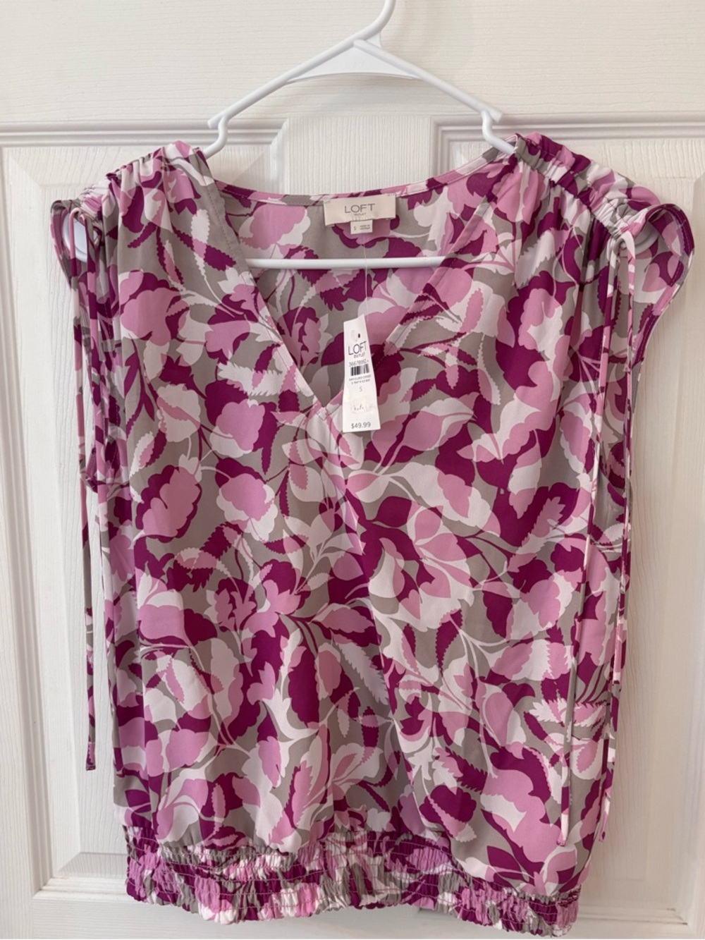 LOFT Pink and Magenta Floral V-Neck Sleeveless Blouse